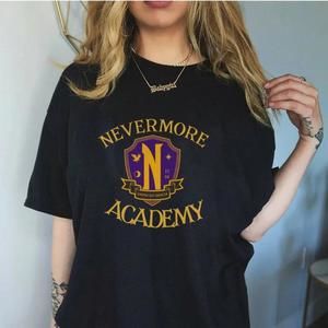 Nevermore Academy Logo Design Black Shirt, Wednesday Adam Family Tee